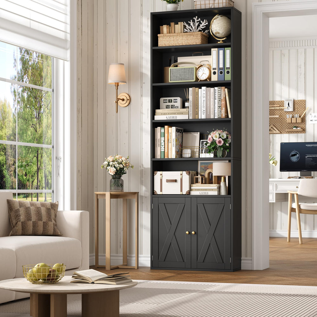 82" Tall Black Bookcase with Doors Z878451