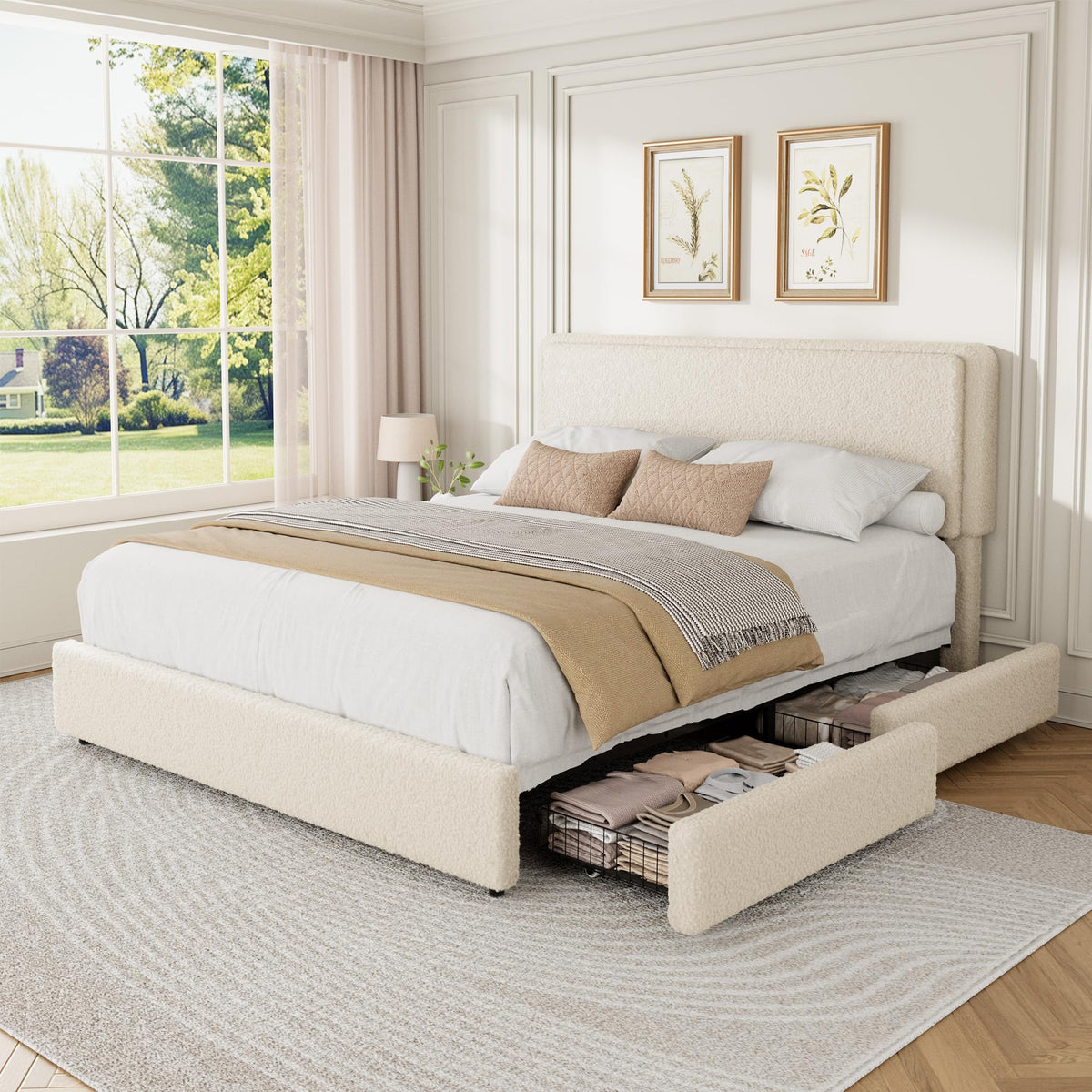 Queen Size Bed Frame with 2 Storage Drawer E54110