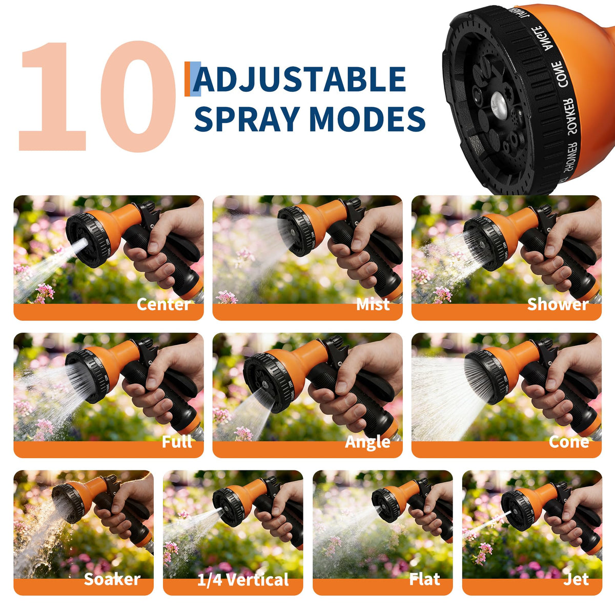 1/2 Inch x 50 ft Wall Mounted Garden Hose Reel with 10 Patterns Nozzle B94953