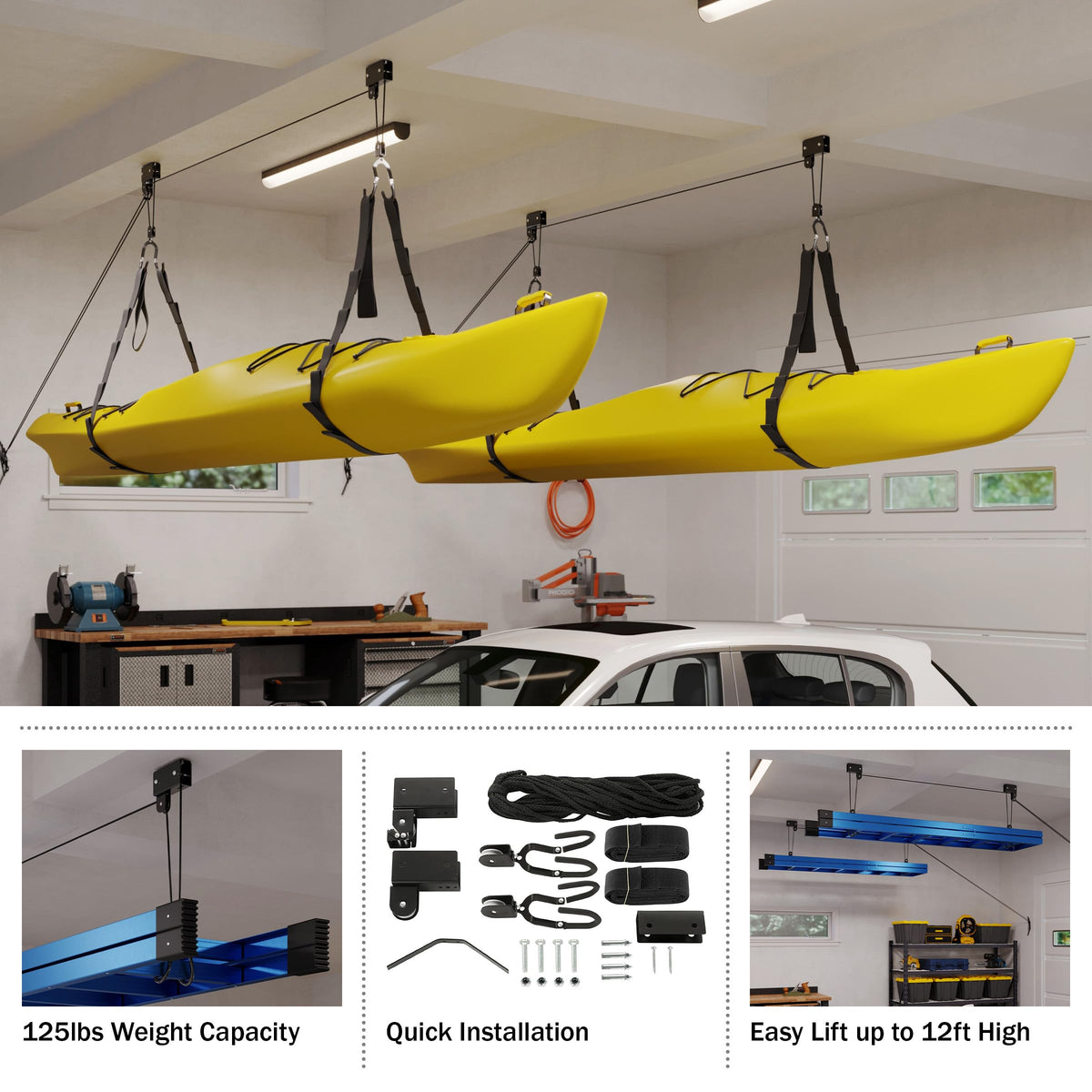 Kayak Hoist 2-Pack 125 lb Capacity Pulley System F30443
