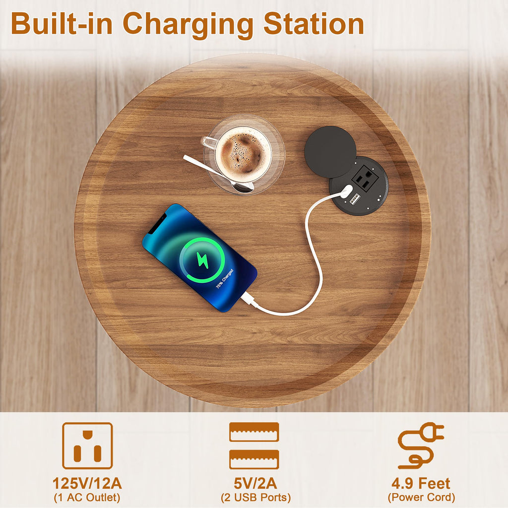 Round Side Table with Charging V741319