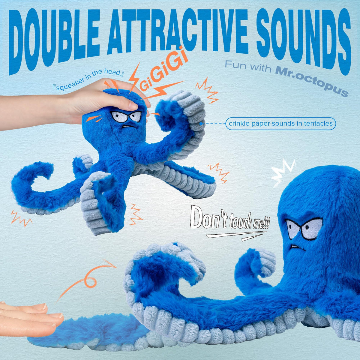 Stuffed Squeaky Crinkle Blue Octopus Dog Toy R714