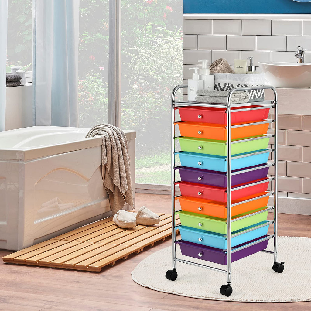 10 Drawer Multicolor Alloy Steel Storage Cart V3669
