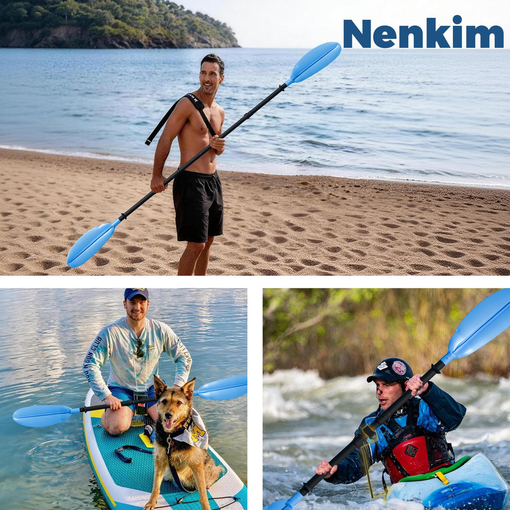 Adjustable Lightweight Floating Kayak Paddle with Safety Rope W5087