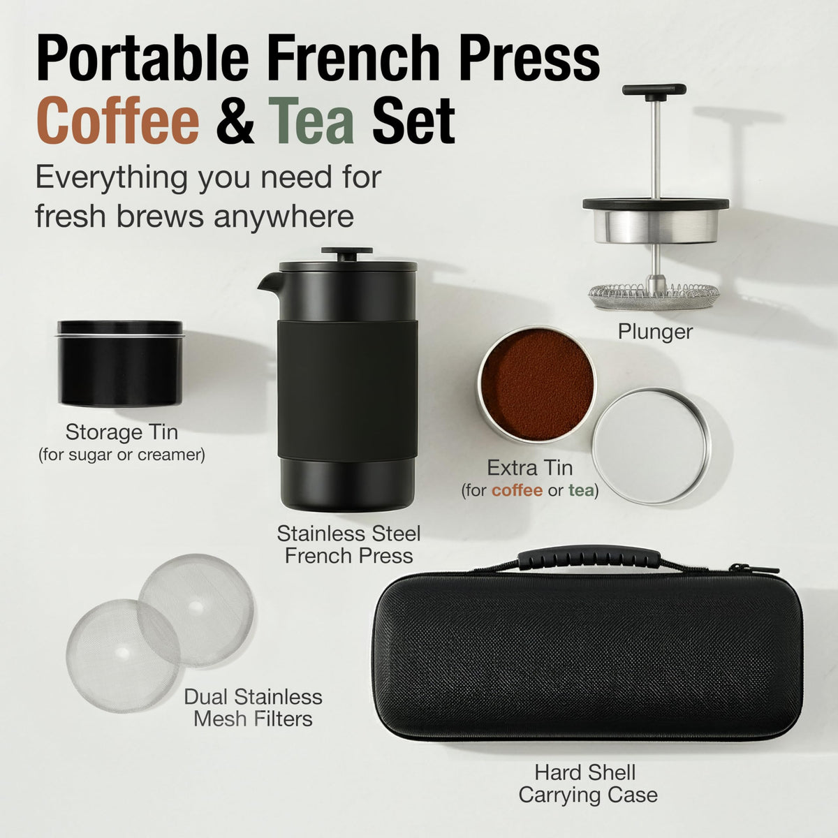 12 oz Double Wall Insulated Travel French Press Coffee Maker Set R738517