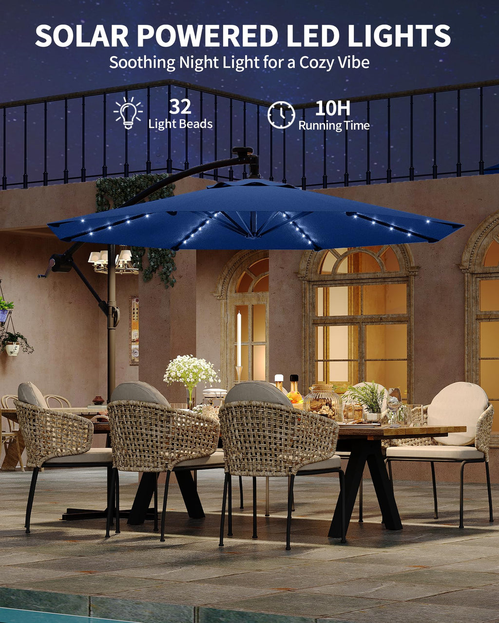 10 ft Solar Light Patio Umbrella with Crank Lift and Cross Base S560