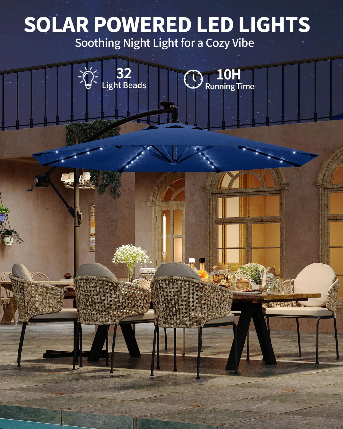 10 ft Solar Light Patio Umbrella with Crank Lift and Cross Base S560