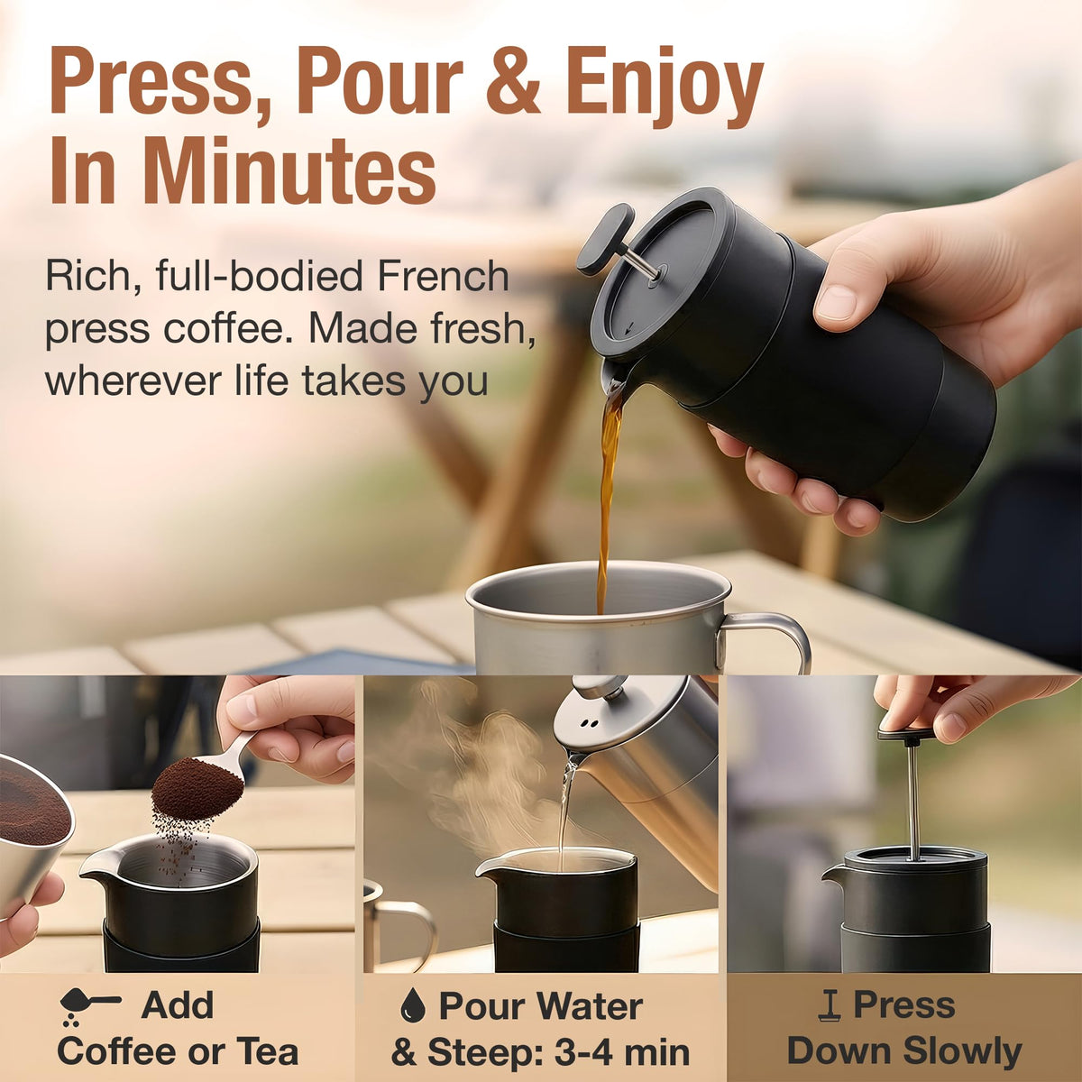 12 oz Double Wall Insulated Travel French Press Coffee Maker Set R738517