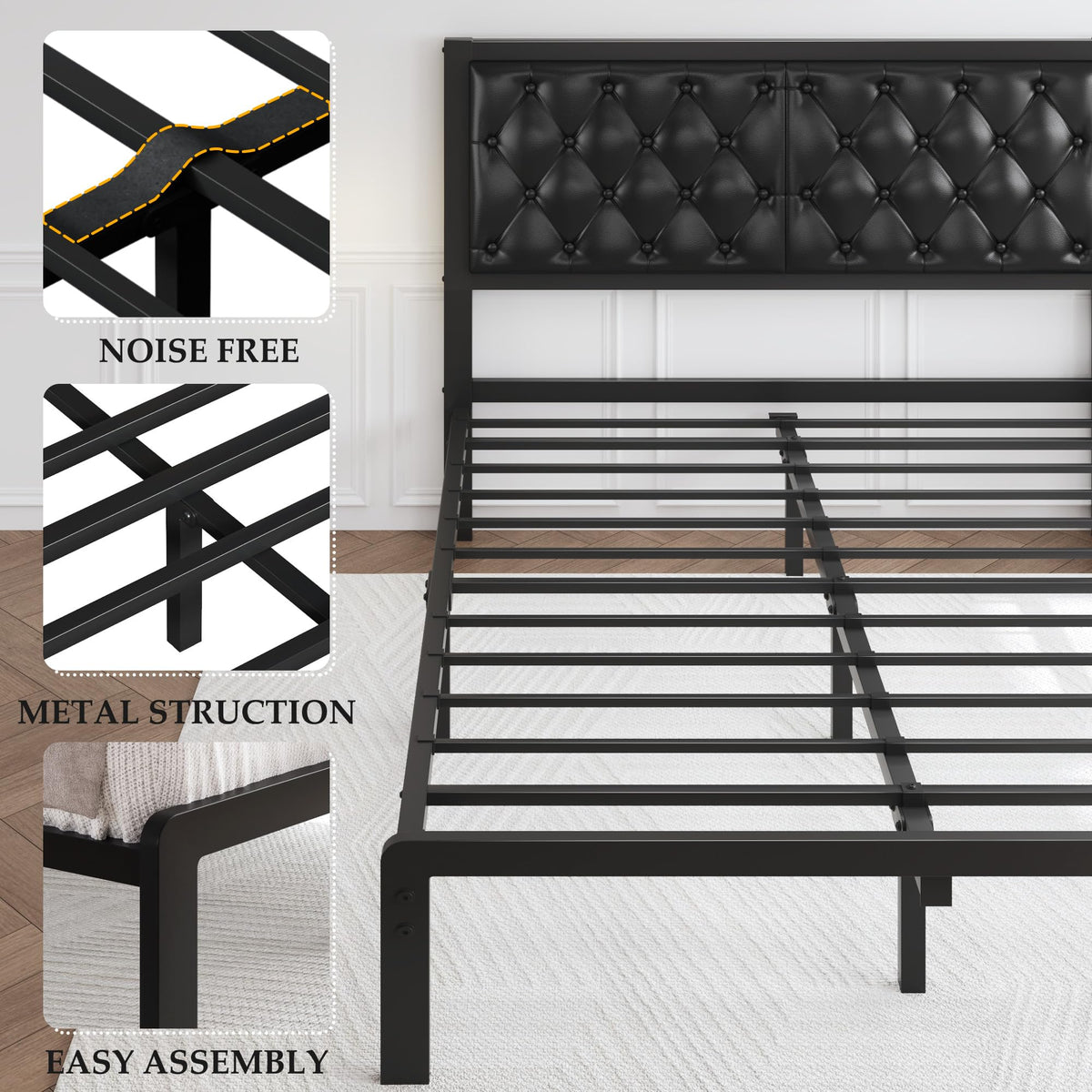 Queen Upholstered Button Tufted Bed Frame with Storage I960