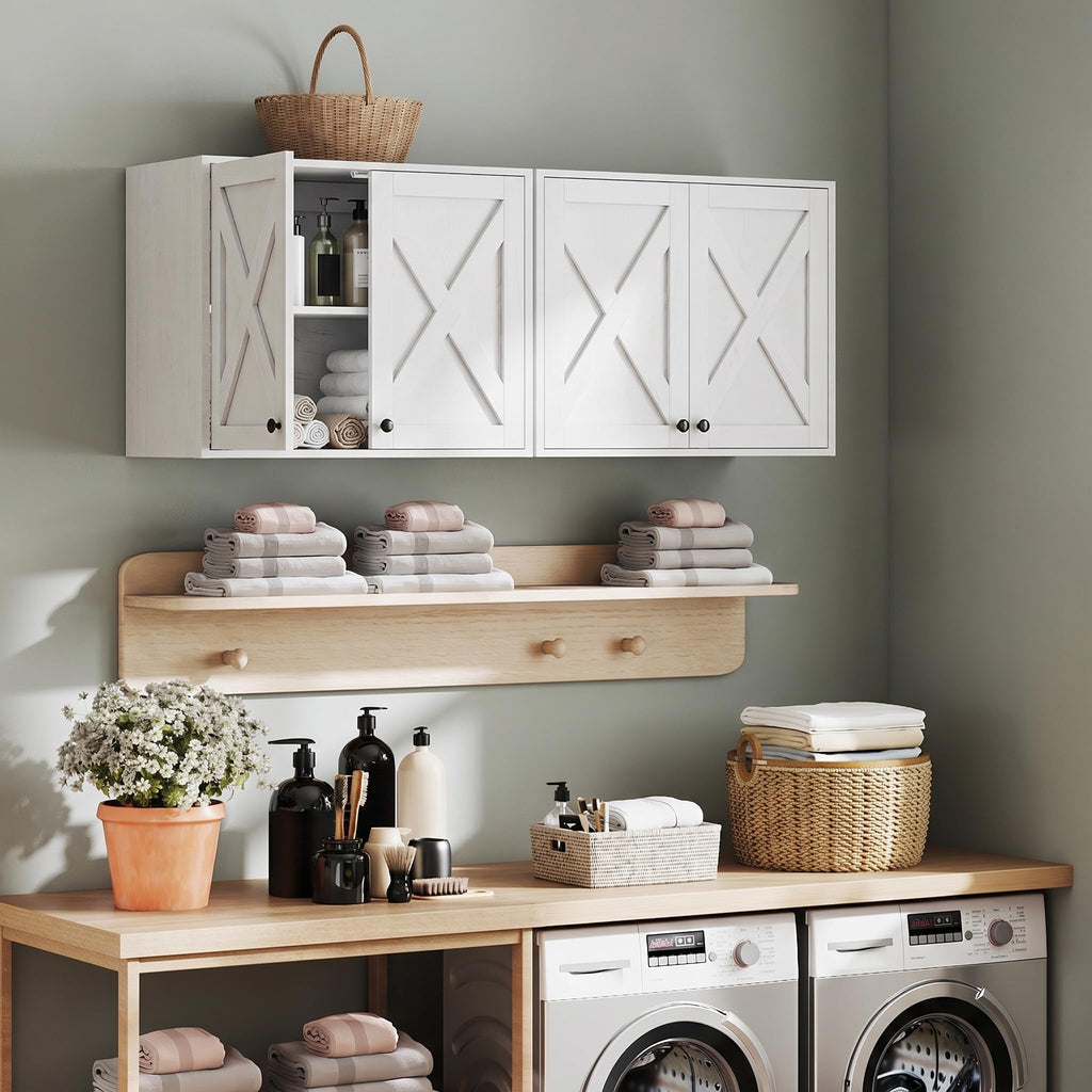 White Wall Mounted Laundry Room Cabinets I931
