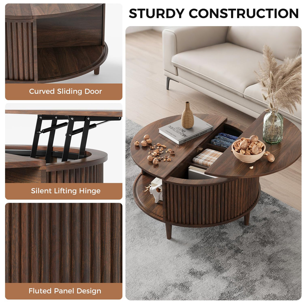 Round Lift Top Coffee Table with Storage C93942
