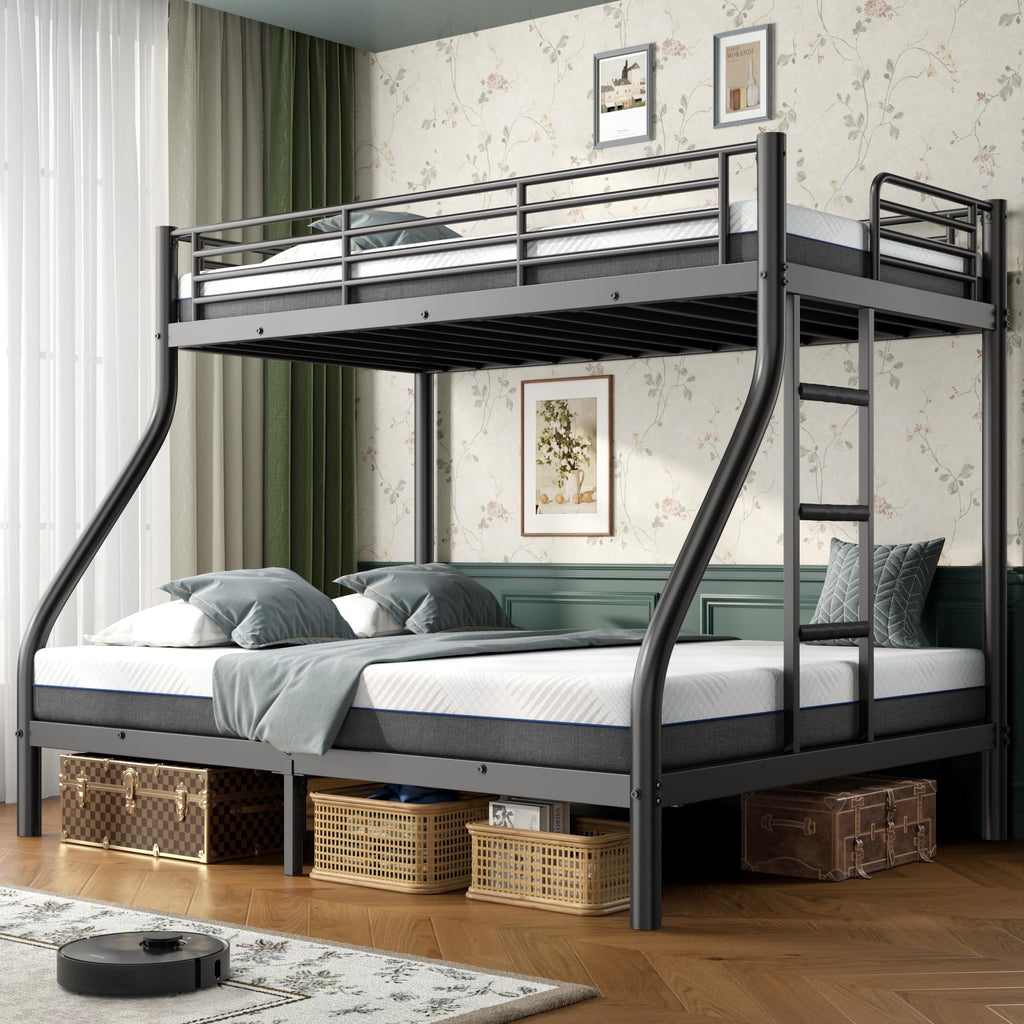 Twin XL Over Full Bunk Bed with Mattresses, Black E27006