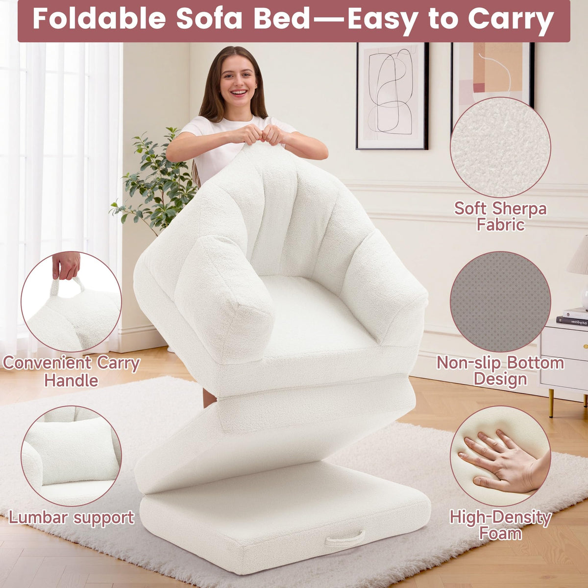 Beige 2 in 1 Convertible Sleeper Sofa Bed M329