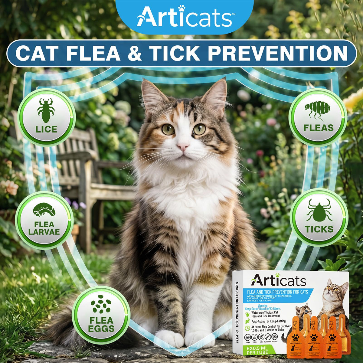 Flea and Tick Prevention for Cats & Kittens, Topical Cat Flea and Tick Treatment 6-Dose V450779