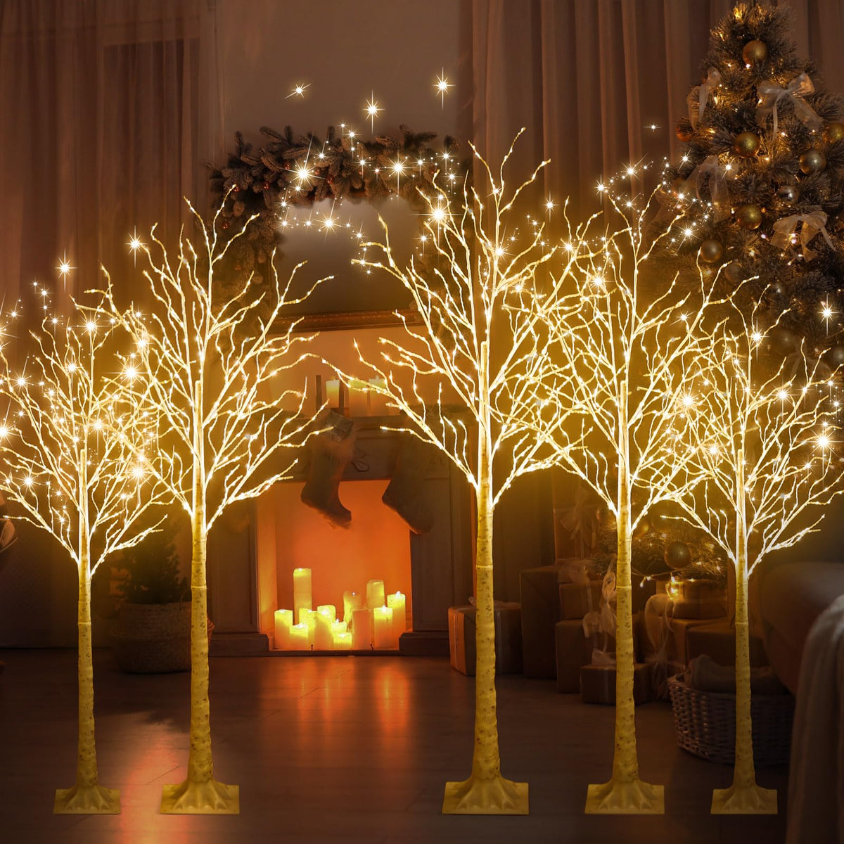6 Pcs Lighted Birch Tree O1382