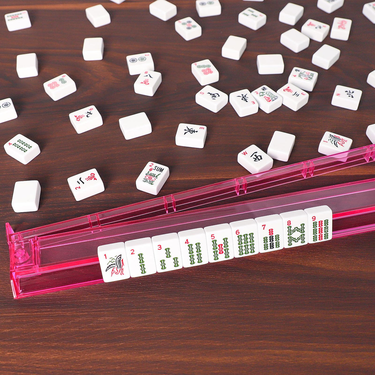 American Mahjong Set 166 White Tiles with Red Bag and Racks E45748