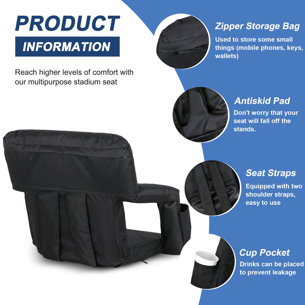 20.5"/25" Wide Padded Stadium Seat with Back Support P7322