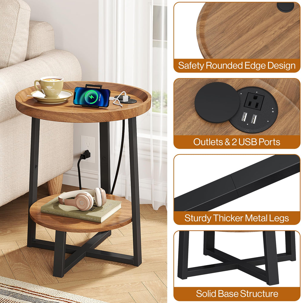 Round Side Table with Charging V741319