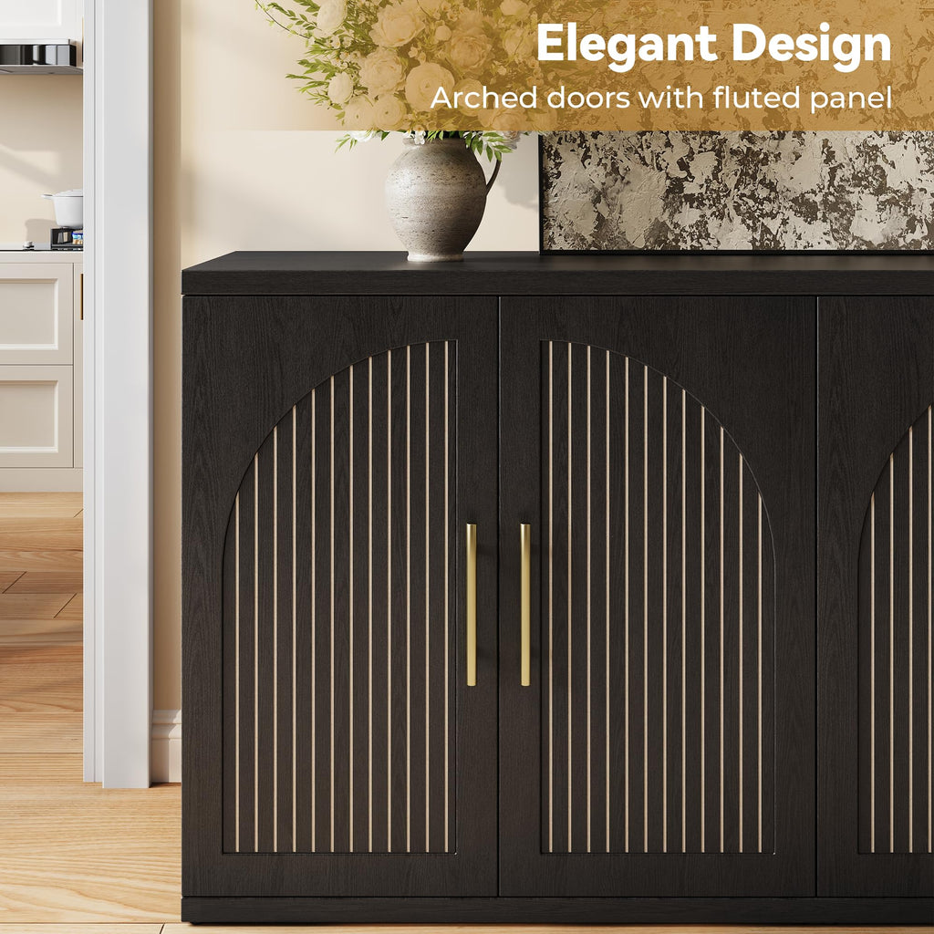 63" Black Wood Buffet Cabinet with Storage E6313