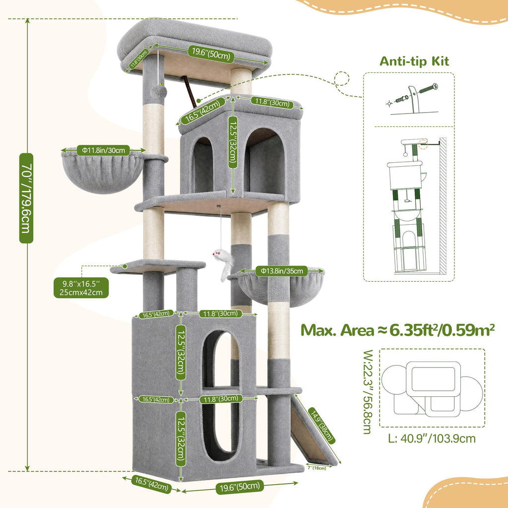70 inch Light Grey Cat Tree Condos U786571