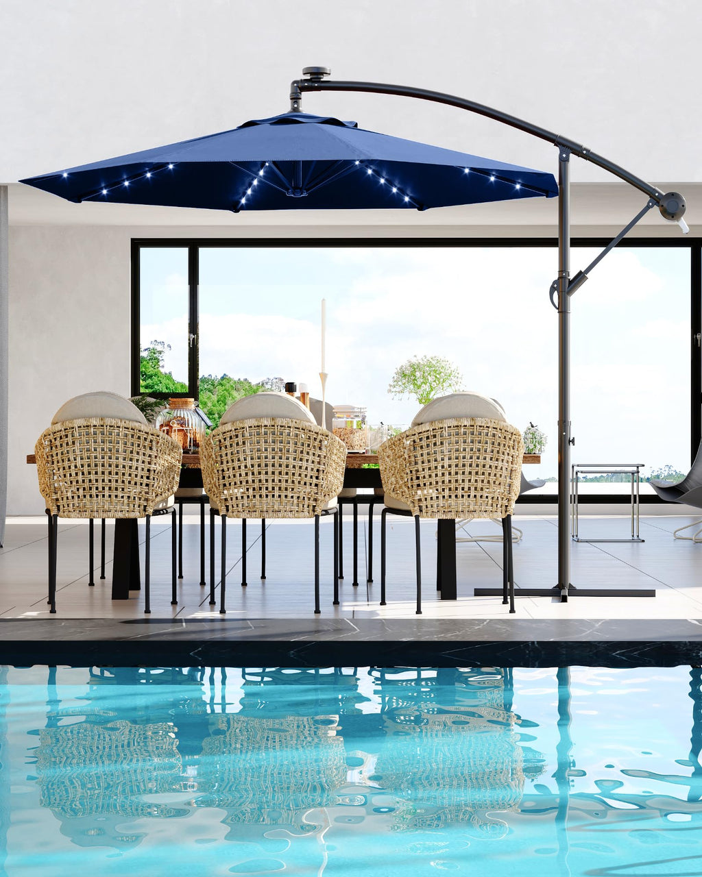 10 ft Solar Light Patio Umbrella with Crank Lift and Cross Base S560