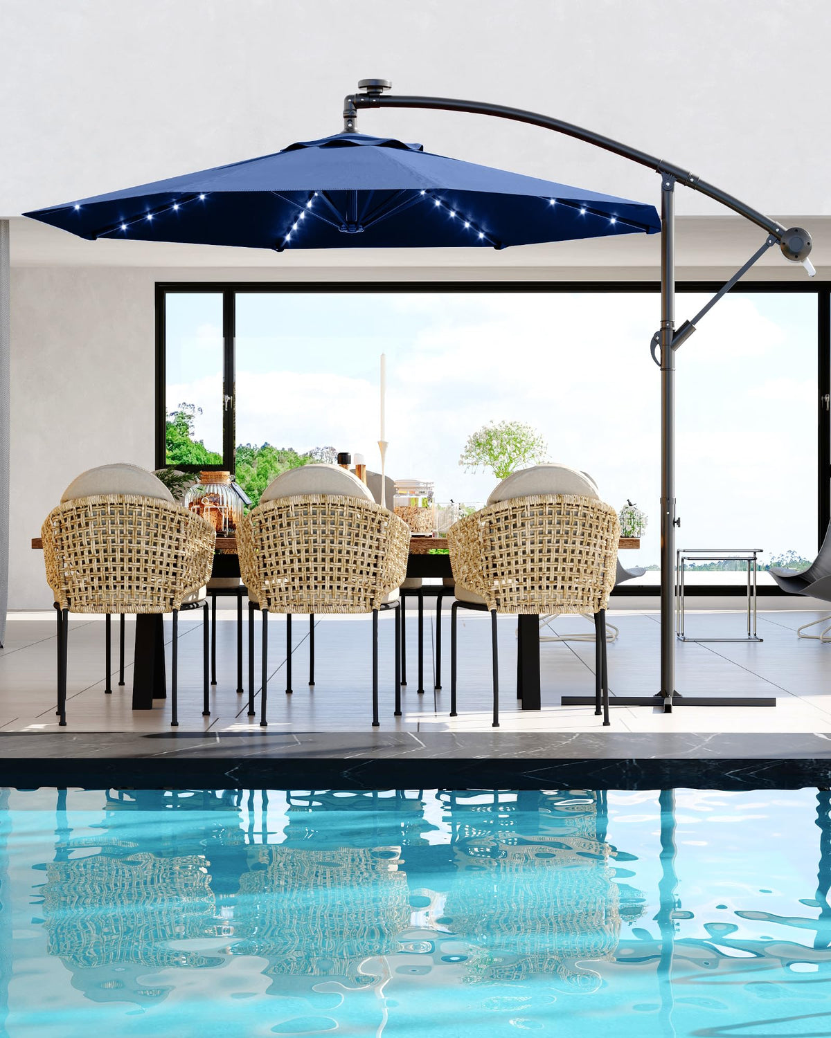 10 ft Solar Light Patio Umbrella with Crank Lift and Cross Base S560