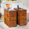 Solid Wood Narrow End Table with Charging Station Set of 2 Q719