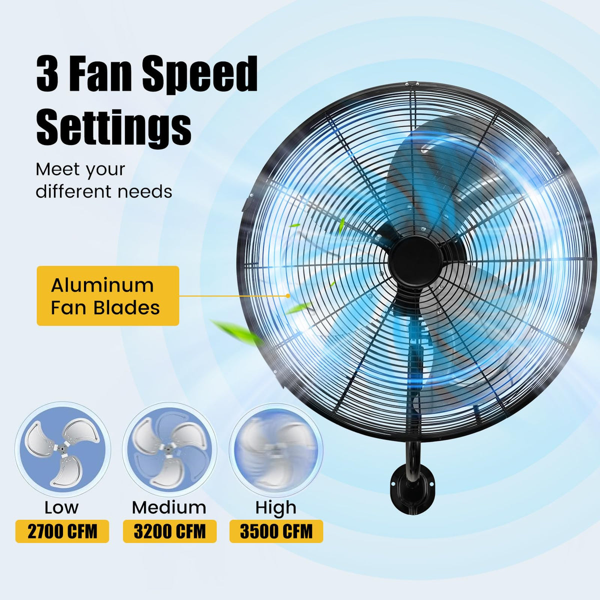 20 Inch 3-Speed Oscillating Metal Wall Fan N83350