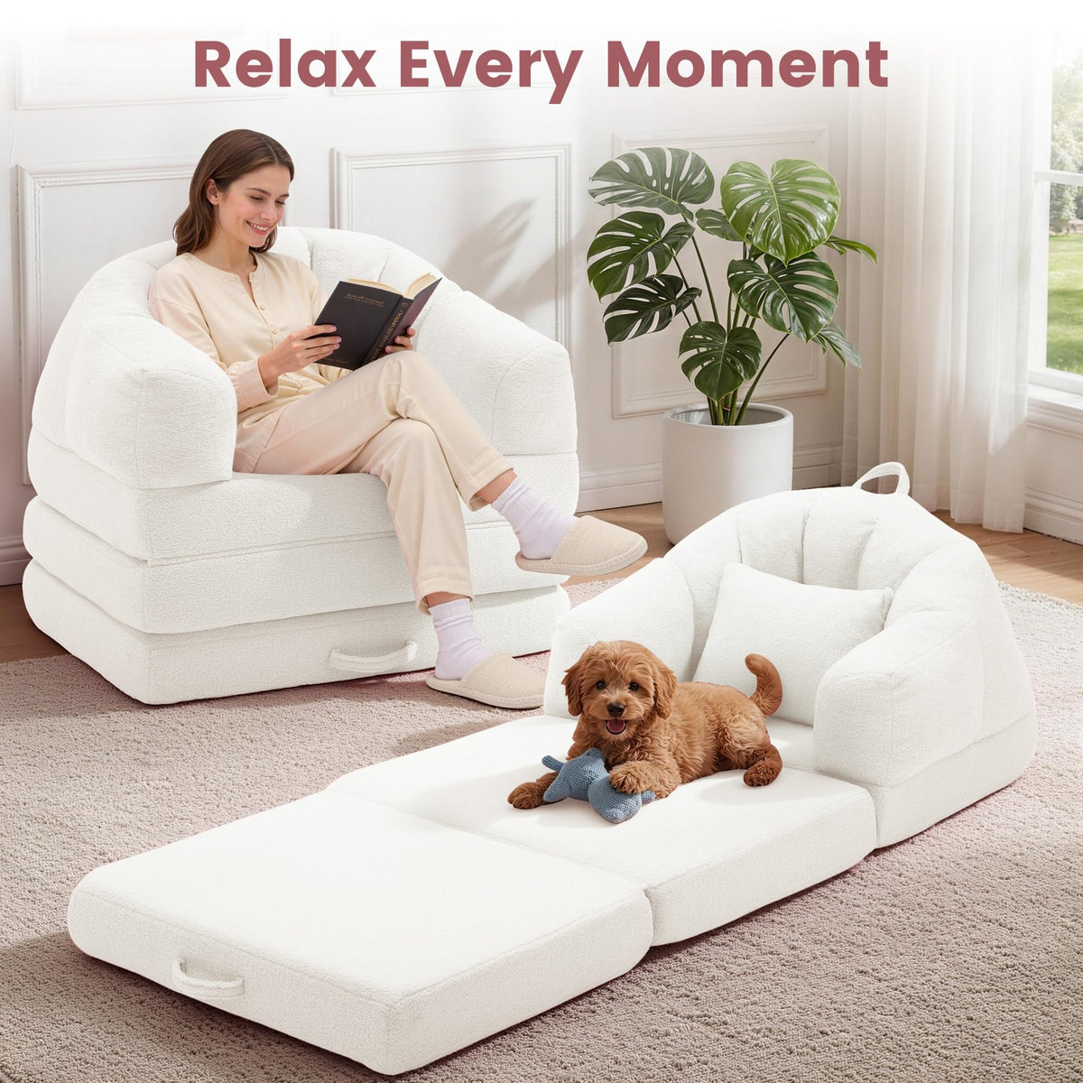 Beige 2 in 1 Convertible Sleeper Sofa Bed M329