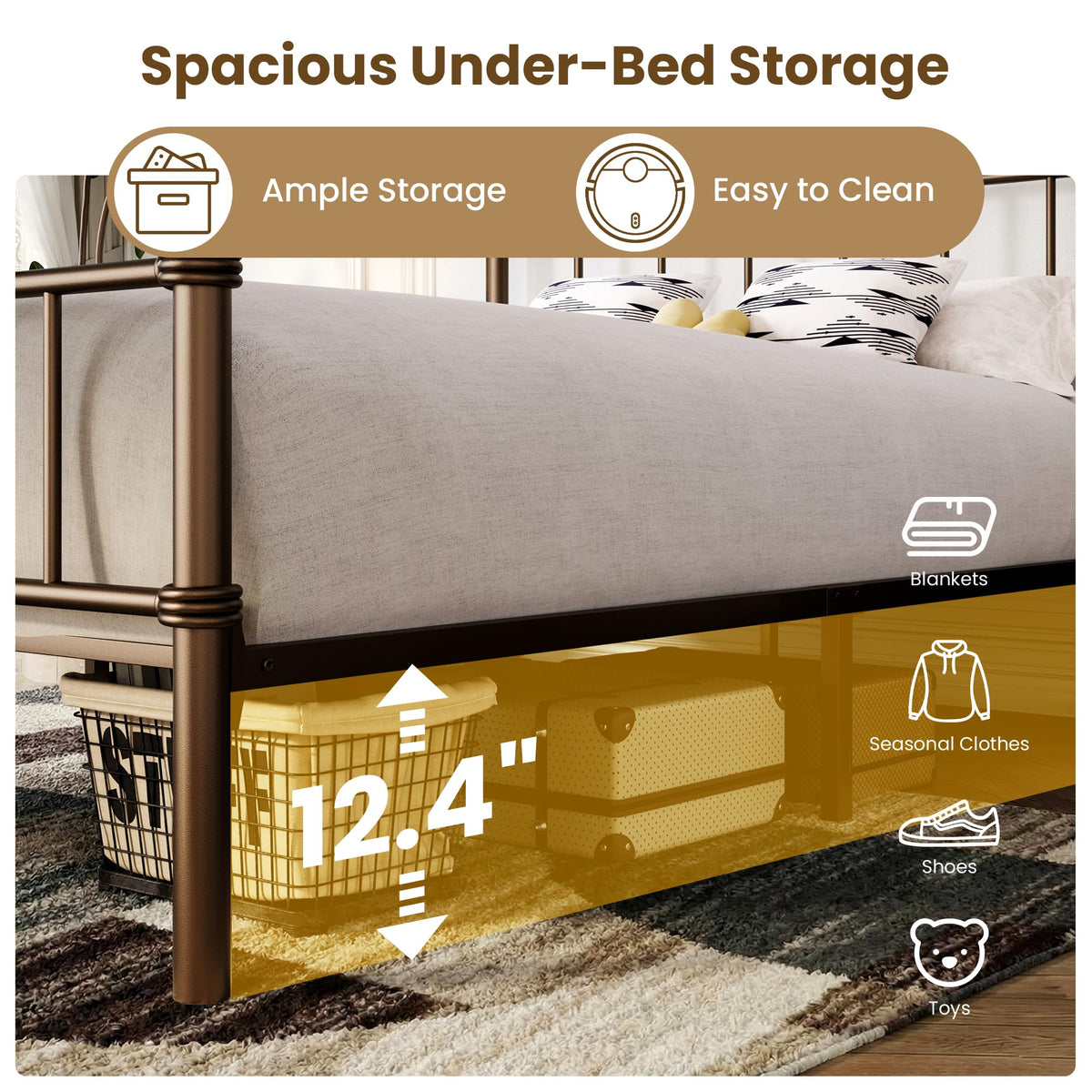 Twin Metal Platform Bed Frame with Vintage Headboard Y61136