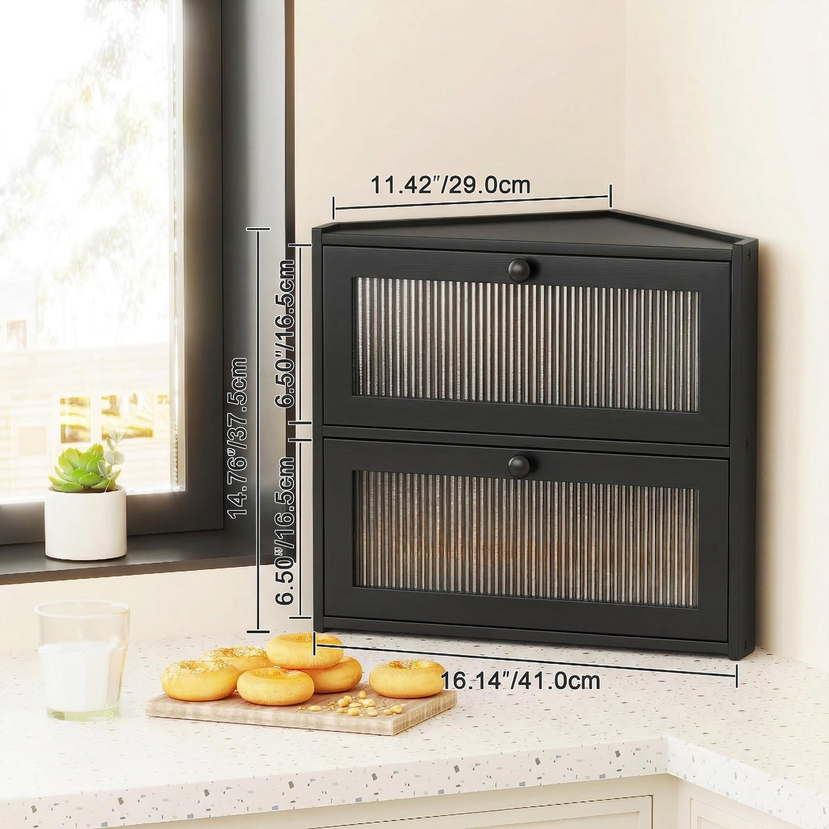 Double Layer Bamboo Bread Box with Wavy Windows Z903