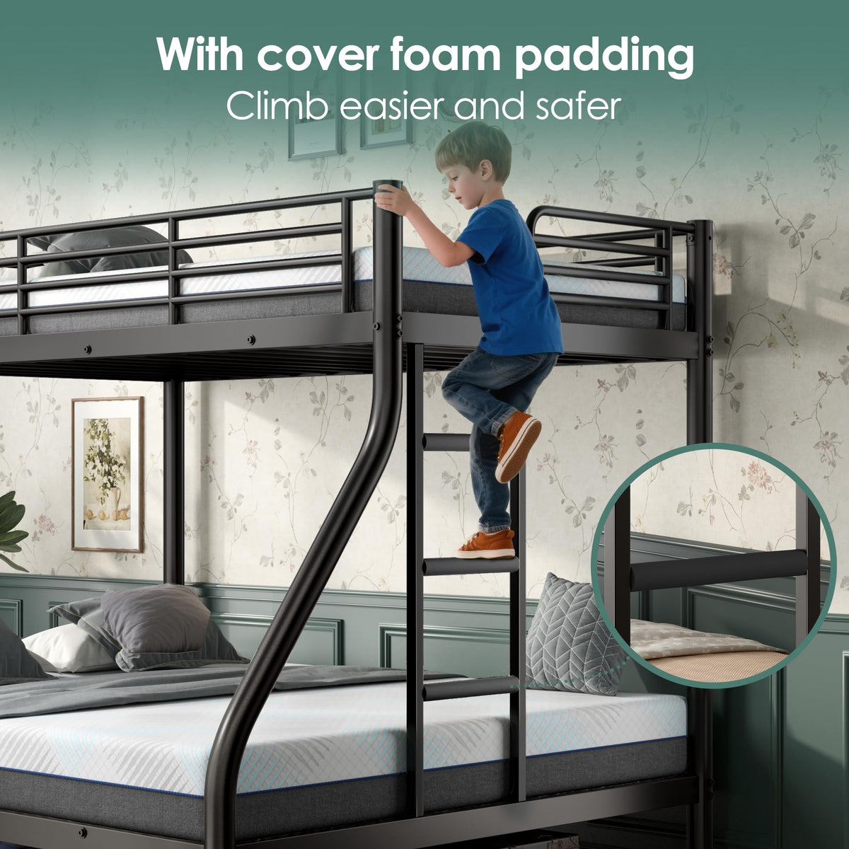 Twin XL Over Full Bunk Bed with Mattresses, Black E27006