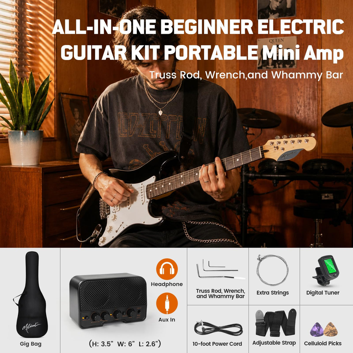 39" Beginner Electric Guitar Starter Kit with Amp Black I57090