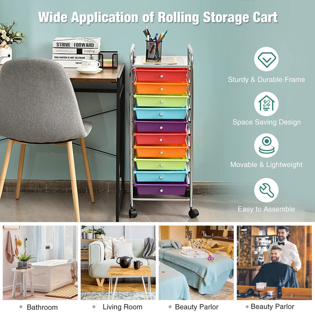10 Drawer Multicolor Alloy Steel Storage Cart V3669