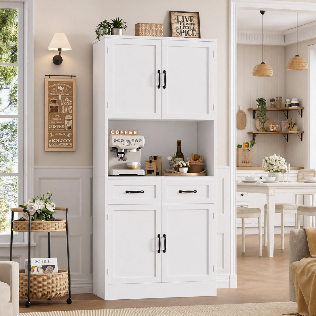 White Tall Wood Kitchen Pantry Storage Cabinet I96982