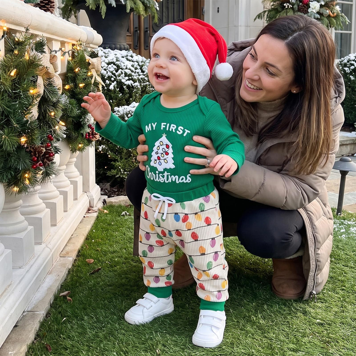 Baby Boy Christmas Outfit Romper Pants Hat T121342