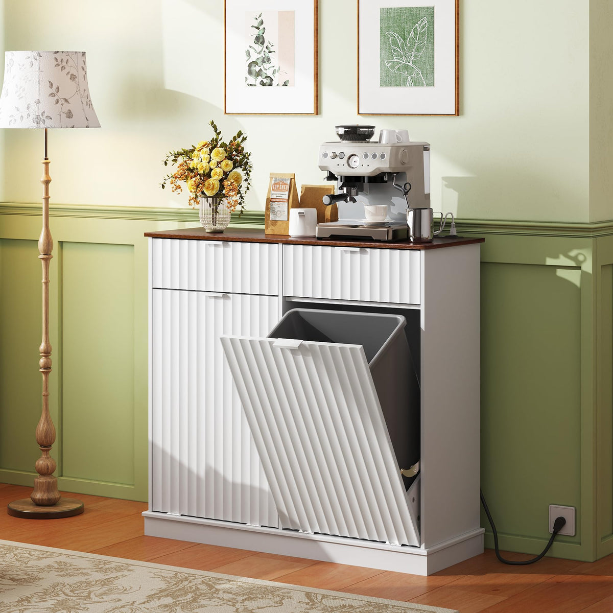 2*10 Gallon Double Tilt Out Trash Can Cabinet White L36147