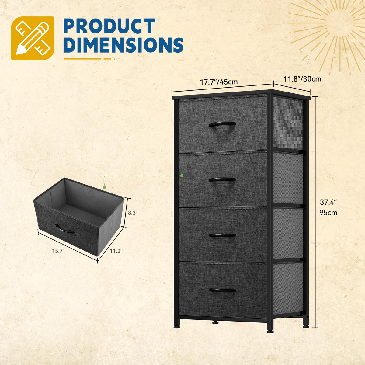 4 Drawer Fabric Dresser I1527