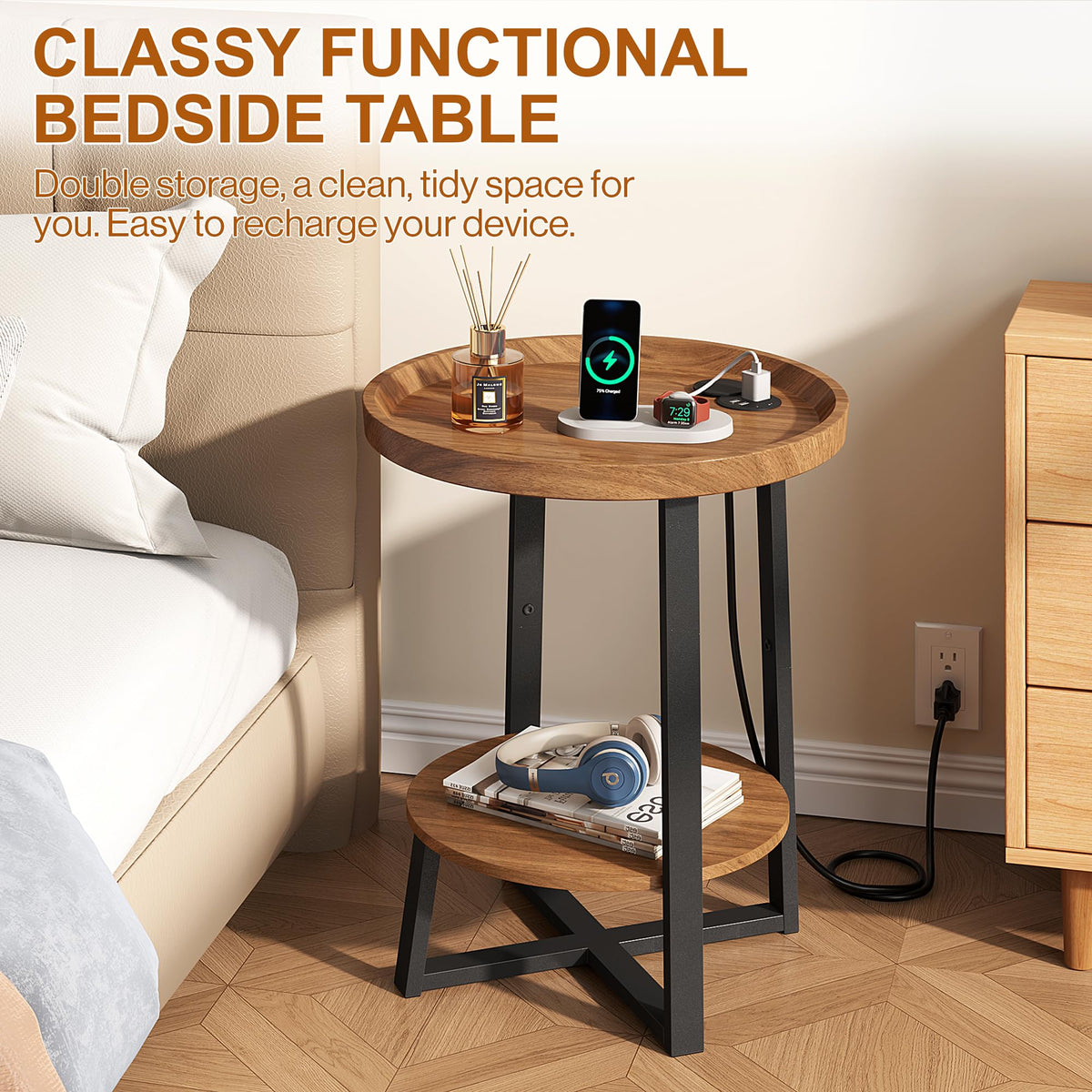 Round Side Table with Charging V741319
