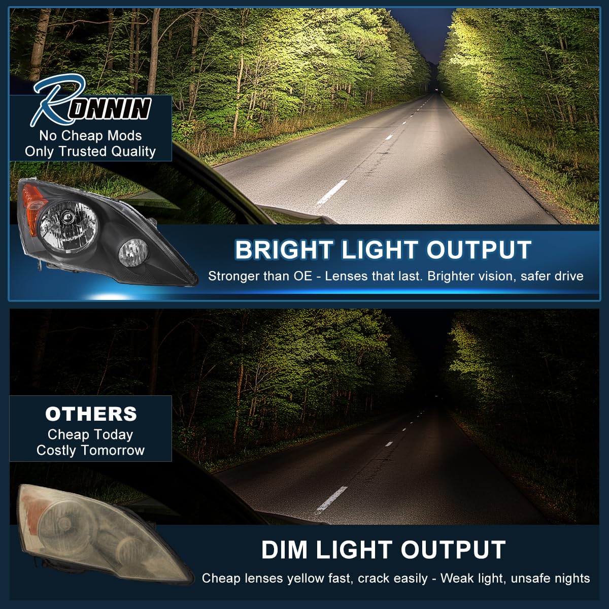 Black Halogen Headlights Pair H865