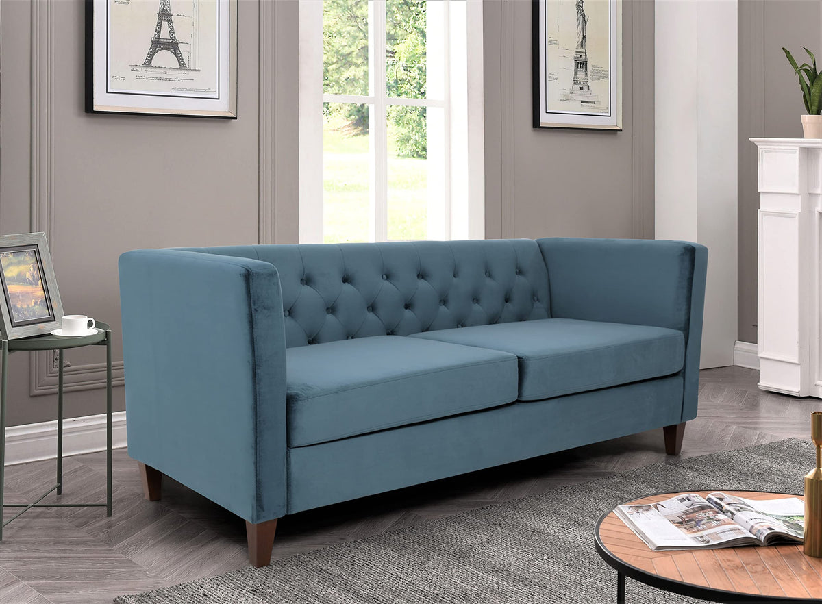 Prussian Blue Velvet Three Seater Sofa N4854