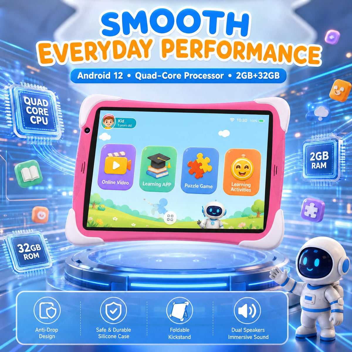 Kids Tablet 10Inch Android with Shockproof Case A1662