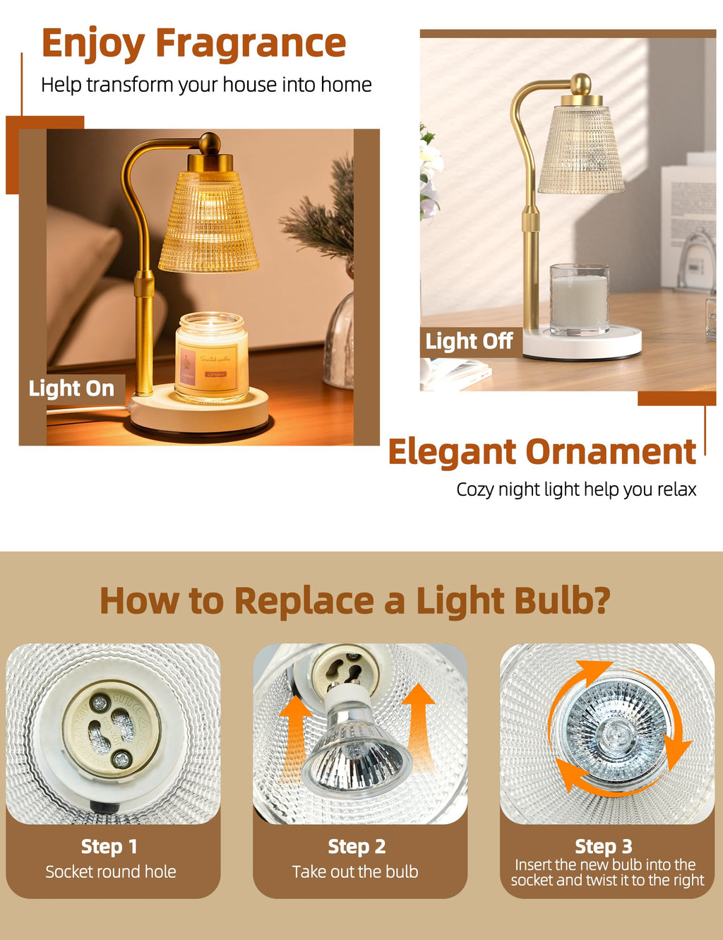 Height Adjustable Dimmable Candle Warmer Lamp with Timer V464024