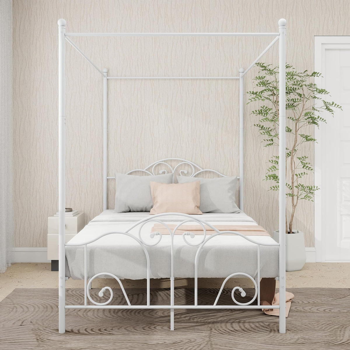 Metal Canopy Bed Frame Full Size with Headboard & Footboard R571