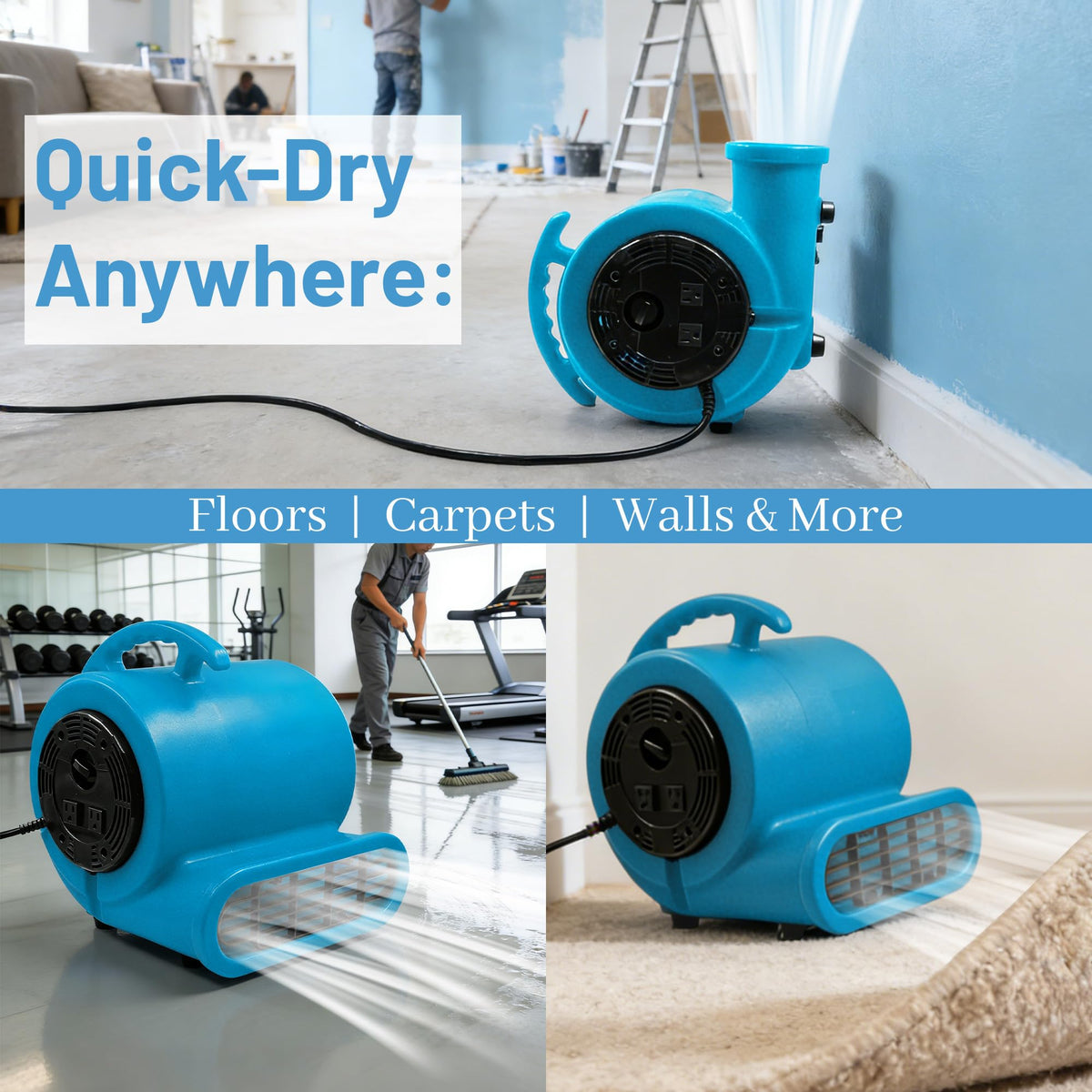 Light Blue 2500 CFM 3-Speed Floor Dryer V55762