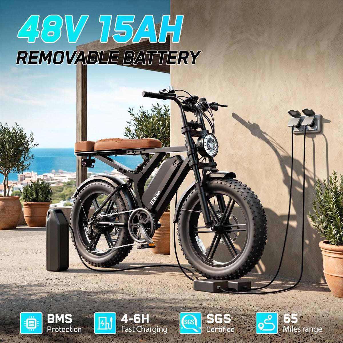 Electric Bike 48V 15 Ah Battery 2000W Peak Motor 28MPH V621354