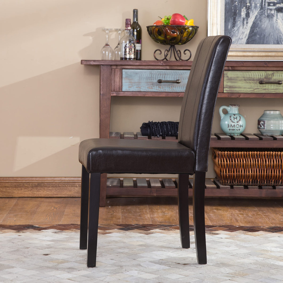 Brown Faux Leather Solid Wood Parson Chairs, Set of 2 H3493