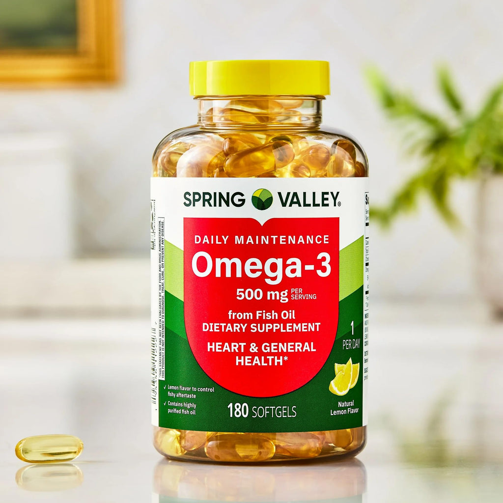 Omega-3 500 mg Fish Oil Softgels 180 Count Lemon Flavor P891