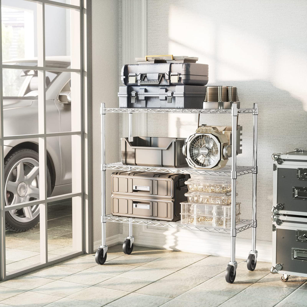 3-Tier Heavy Duty Metal Storage Shelves with Casters M824074