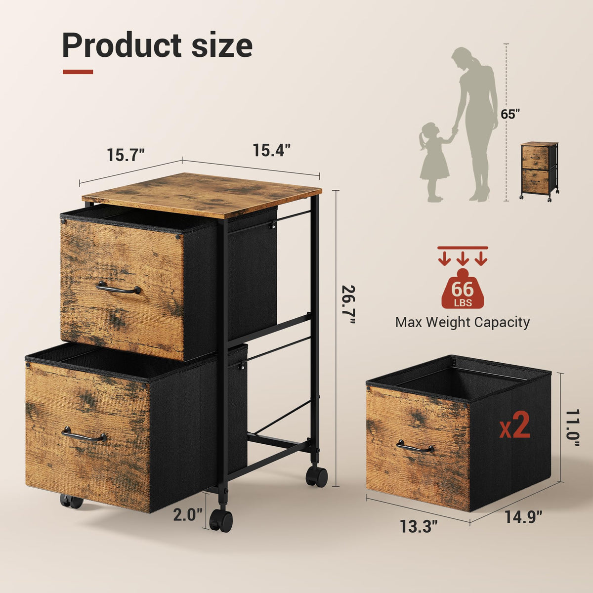 2 Drawer Mobile File Cabinet U501